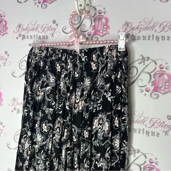 Forever 21 pants flare flowy flower floral black white pink boho hippie - Picture 6 of 8